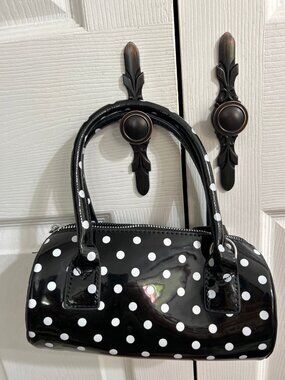 Y2K Black Patent Polka Dot Handbag Purse Retro 2000s